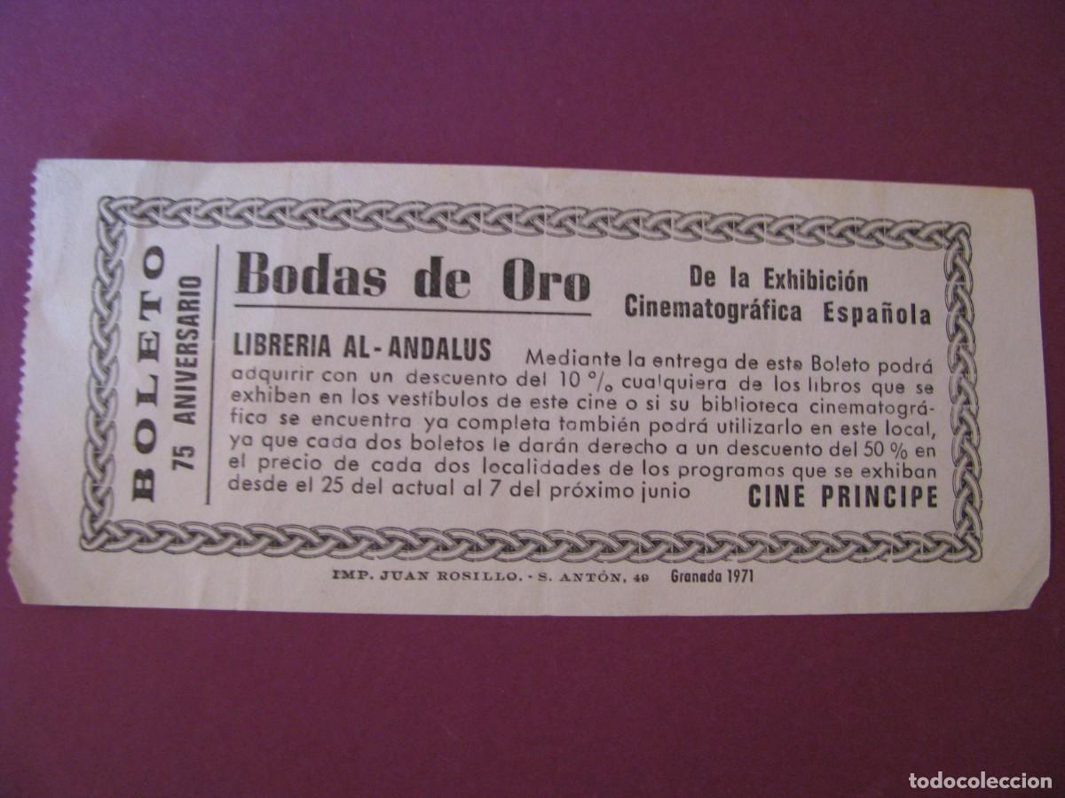 Otros Art&iacute;culos de Coleccionismo en Papel: BOLETO DESCUENTO CINE PRINCIPE, GRANADA. 75 ANIVERSARIO. BODAS DE ORO 1971.