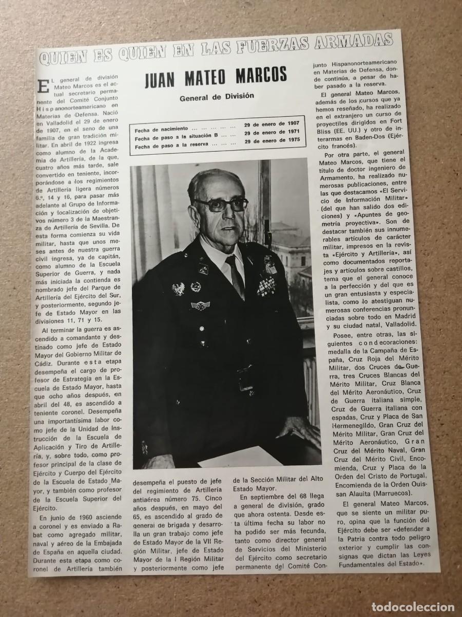 Otros Art&iacute;culos de Coleccionismo en Papel: ARTICULO. QUIEN ES QUIEN EN LAS FUERZAS ARMADAS, JUAN MATEO MARCOS