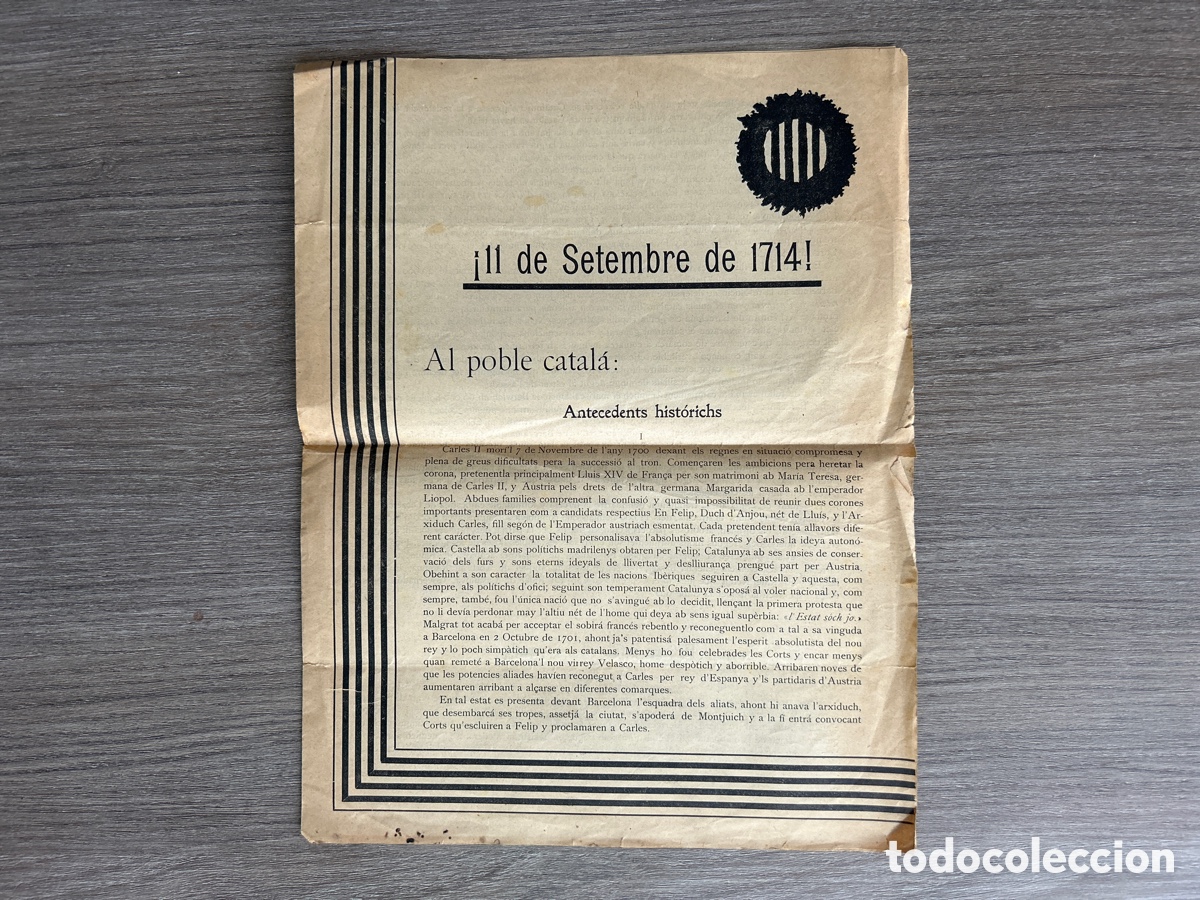 Otros Art&iacute;culos de Coleccionismo en Papel: 11 de setembre de 1714 - Al poble catal&agrave; - Estvdis