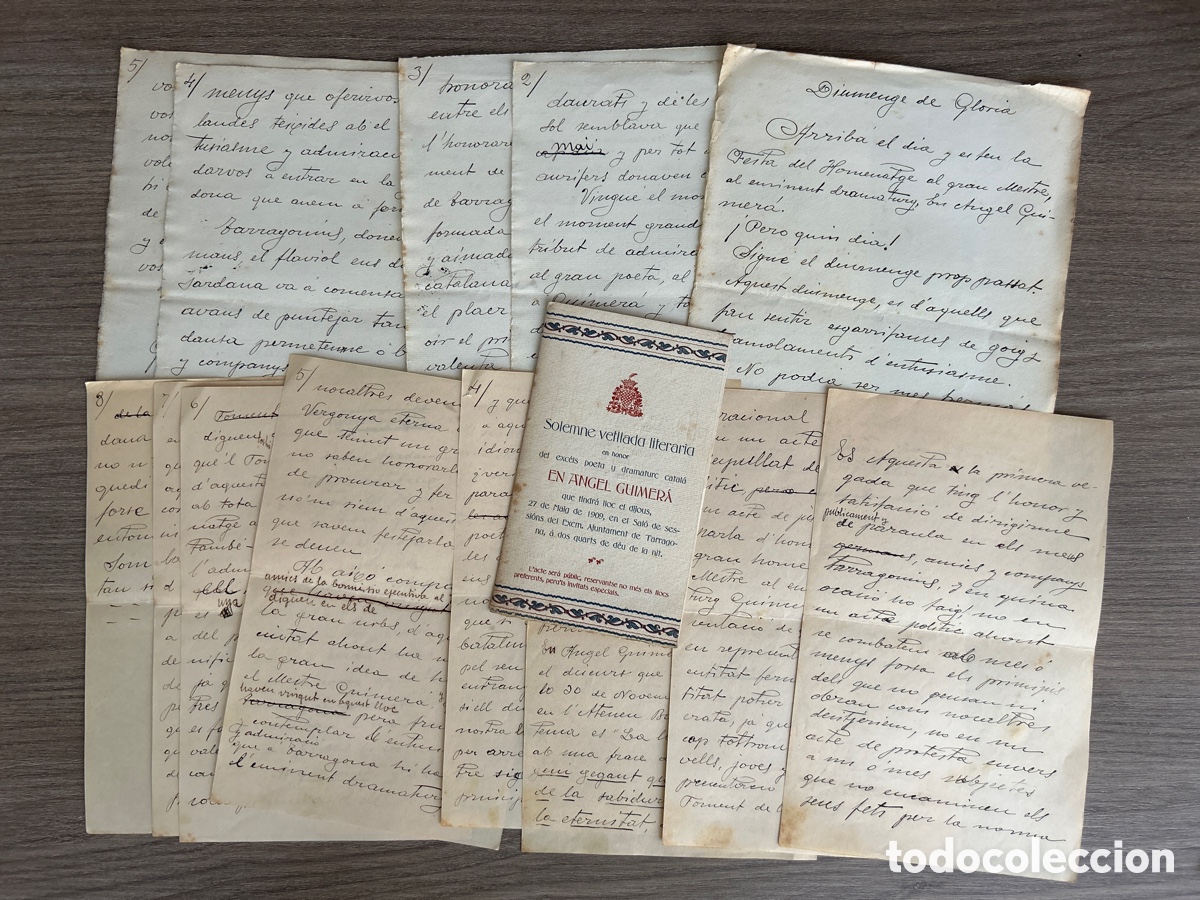 Otros Art&iacute;culos de Coleccionismo en Papel: Vetllada liter&agrave;ria homenatge &Agrave;ngel Guimer&agrave; -Tarragona - Parlaments i invitaci&oacute; - 1909