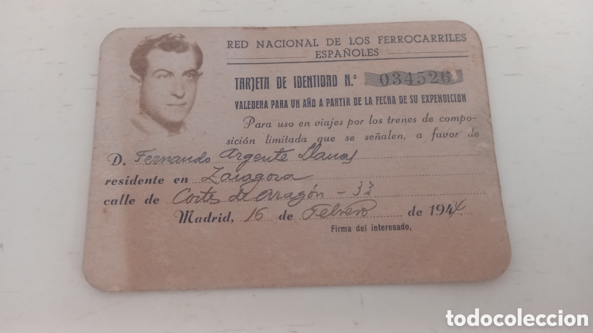 Otros Art&iacute;culos de Coleccionismo en Papel: RENFE. Tarjeta identidad. Zaragoza 1947