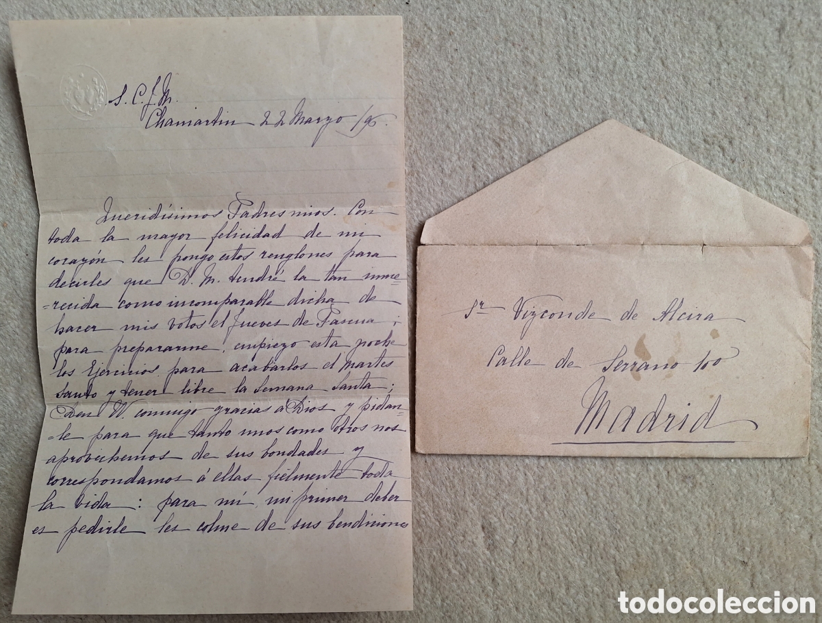 Otros Art&iacute;culos de Coleccionismo en Papel: Carta Hija Vizconde de Alcira Votos religiosos Calle Serrano Madrid Barrio Salamanca