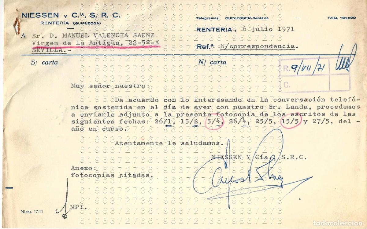 Otros Art&iacute;culos de Coleccionismo en Papel: RENTERIA NIESSEN CARTA A SEVILLA 1971 M22