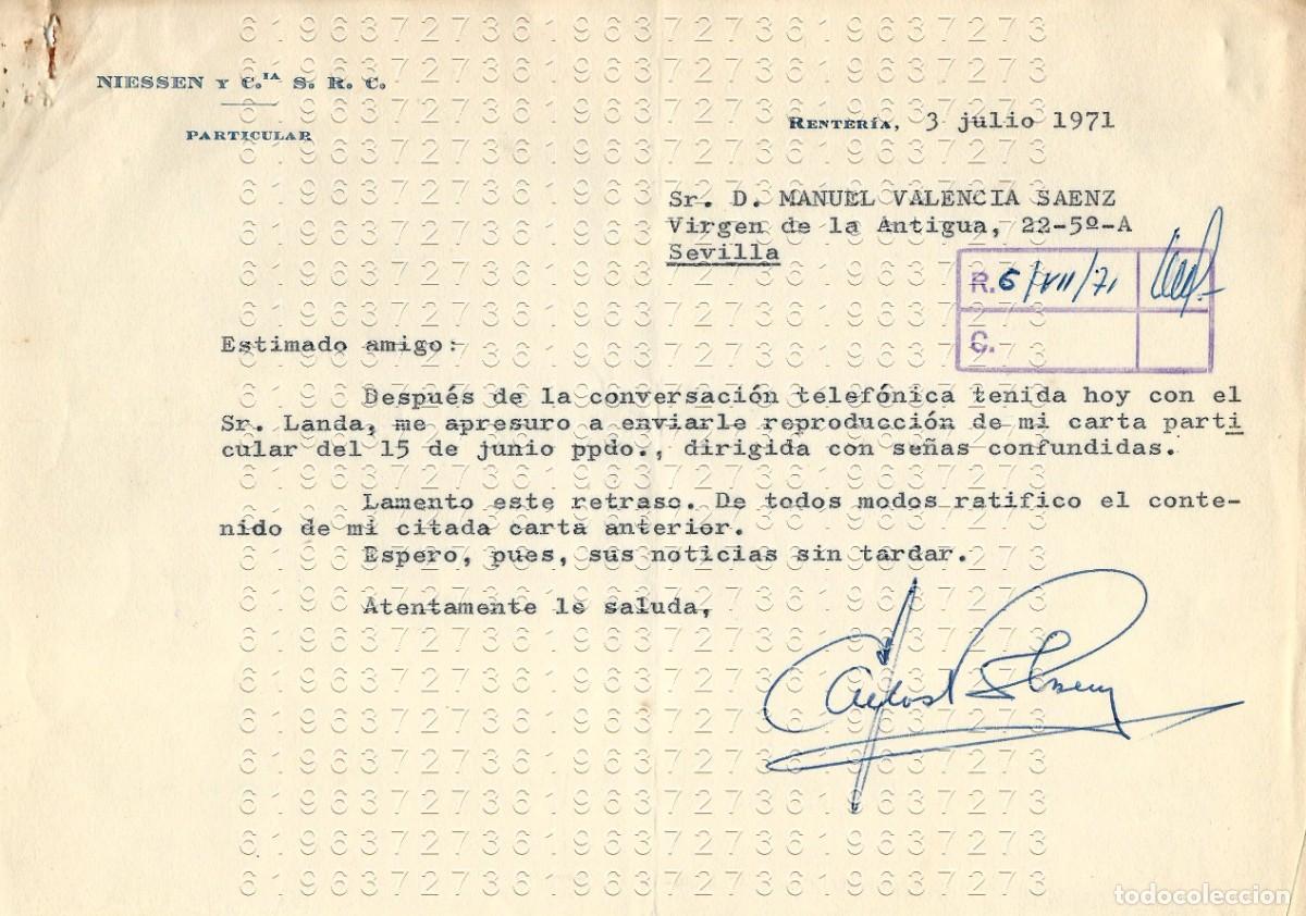 Otros Art&iacute;culos de Coleccionismo en Papel: RENTERIA NIESSEN CARTA A SEVILLA 1971 M22