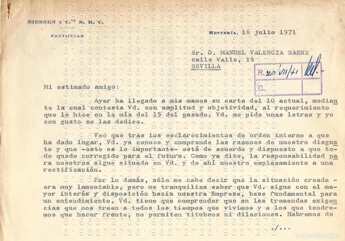 Otros Art&iacute;culos de Coleccionismo en Papel: RENTERIA NIESSEN CARTA A SEVILLA 1971 M22