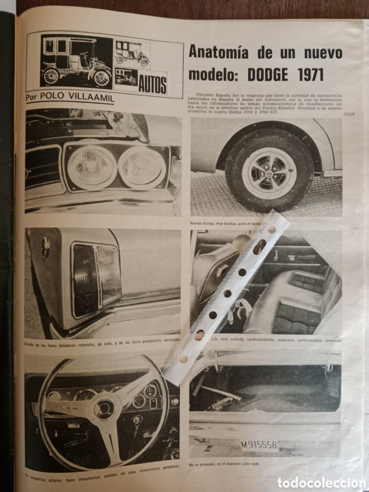 Otros Art&iacute;culos de Coleccionismo en Papel: Reportaje autom&oacute;vil Dodge 3700 GT de 1971