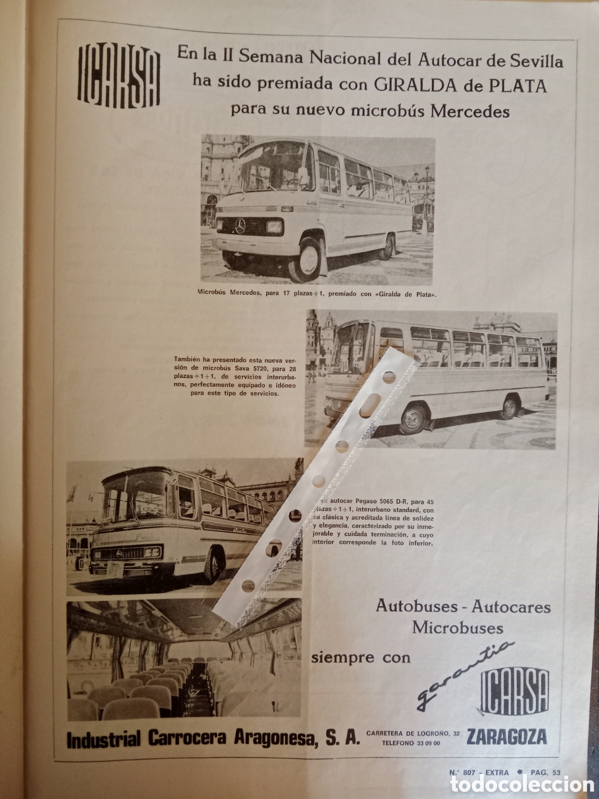 Otros Art&iacute;culos de Coleccionismo en Papel: Publicidad carrocer&iacute;as icarsa autocar autob&uacute;s Zaragoza