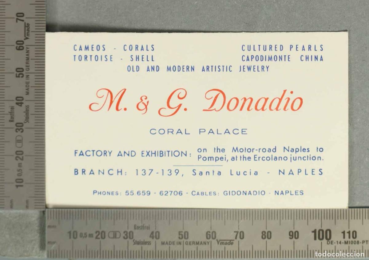 Otros Art&iacute;culos de Coleccionismo en Papel: TARJETA. M. and G. Donadio . CORAL PALACE OLD AND MODERN ARTISTIC JEWELRY