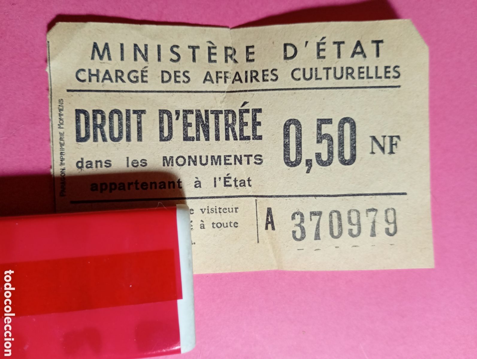 Otros Art&iacute;culos de Coleccionismo en Papel: francia droit d&acute;entr&eacute;e minist&egrave;re d&acute;etat charg&eacute; affaires culturelles monuments appartenant s l&acute;&eacute;tat