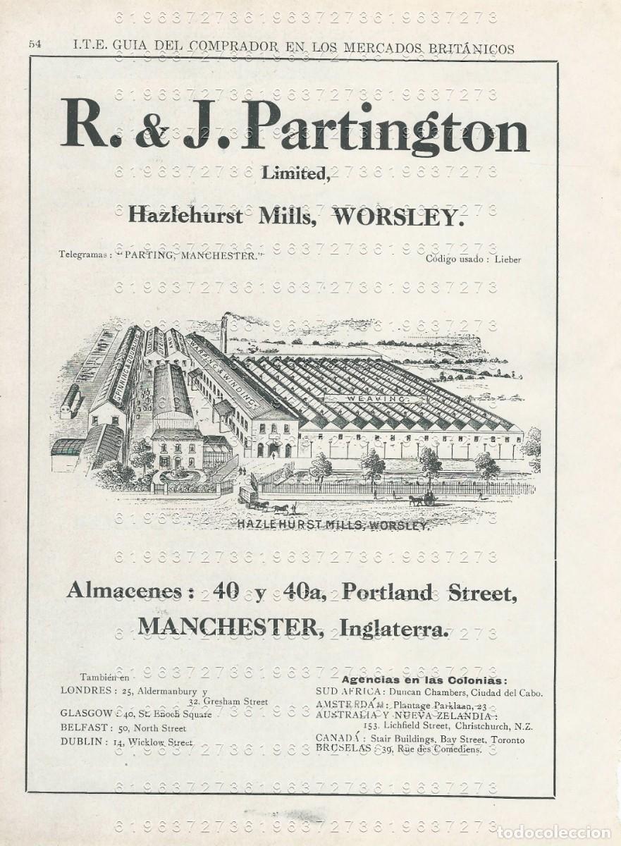 Collectionnisme Papier divers: R&J PARTINGTON MANCHESTER 1917 24X17 CMS PUBLICIDAD MUY ANTIGUA M25