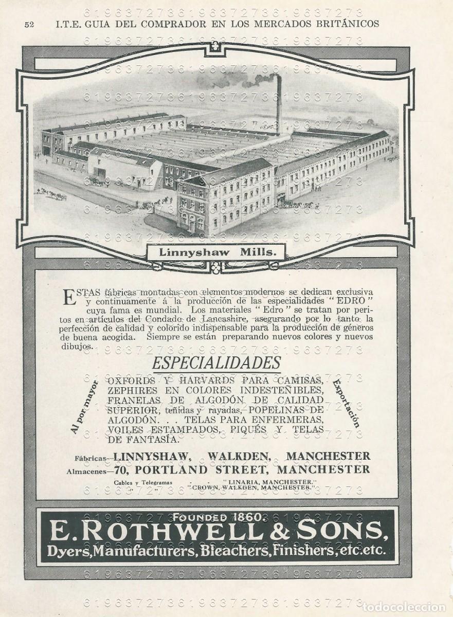 Collectionnisme Papier divers: E ROTHWELL & SONS MANCHESTER 1917 24X17 CMS PUBLICIDAD MUY ANTIGUA M25