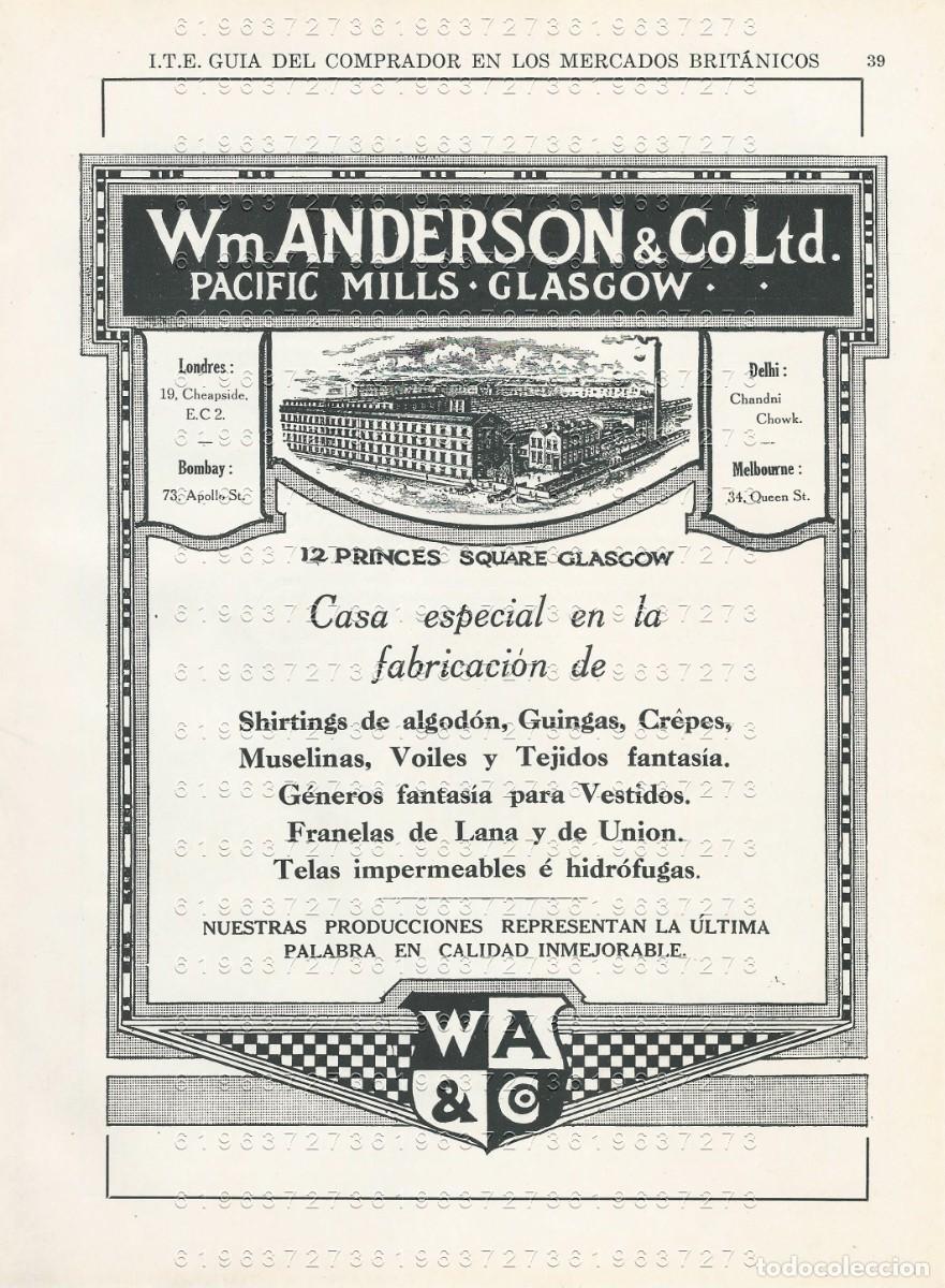 Otros Art&iacute;culos de Coleccionismo en Papel: WM ANDERSON &not; CO LTD PACIFIC MILLS GLASGOW 1917 24X17 CMS PUBLICIDAD MUY ANTIGUA M25