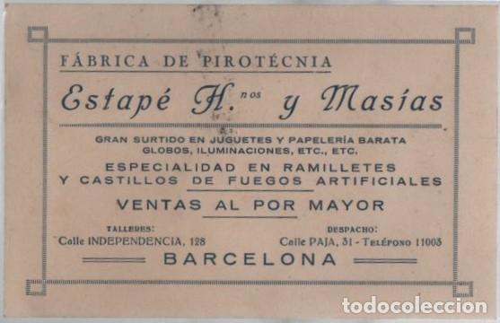 Otros Art&iacute;culos de Coleccionismo en Papel: PUBLICIDAD FABRICA PIROTECNIA ESTAP&Eacute; HNOS Y MAS&Iacute;AS BARCELONA A-PAPEL-0039