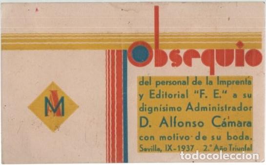 Otros Art&iacute;culos de Coleccionismo en Papel: OBSEQUIO BODA IMPRENTA Y EDITORIAL F.E. SEVILLA 1937 A-PAPEL-044