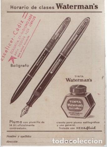 Otros Art&iacute;culos de Coleccionismo en Papel: TINTA WATERMAN&acute;S CON HORARIO DE CLASE. DESPLEGABLE A-PAPEL-0047