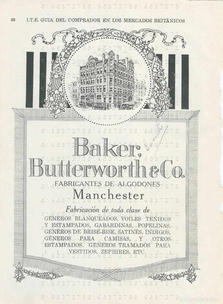 Otros Art&iacute;culos de Coleccionismo en Papel: BAKER BUTTERWORTH & CO MANCHESTER 1917 24X17 CMS PUBLICIDAD MUY ANTIGUA M25