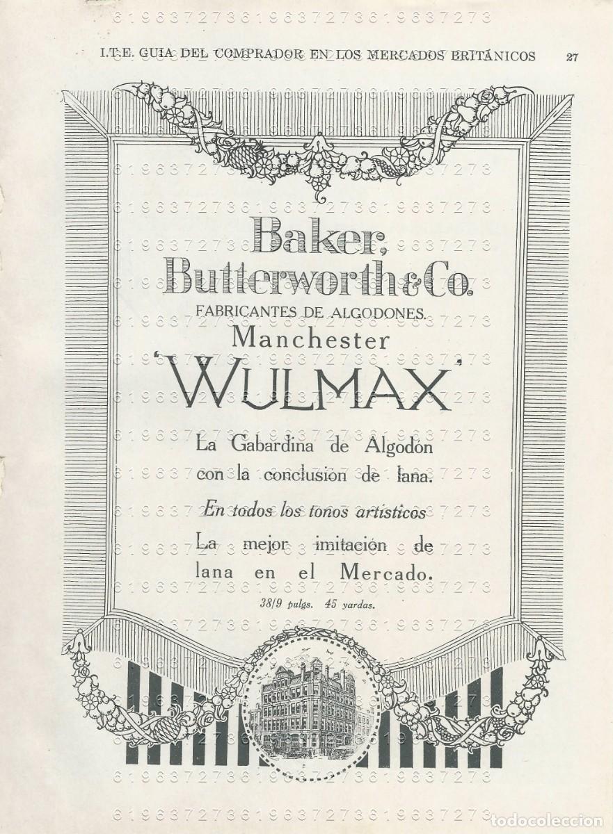 Otros Art&iacute;culos de Coleccionismo en Papel: BAKER BUTTERWORTH & CO WULMAX MANCHESTER 1917 24X17 CMS PUBLICIDAD MUY ANTIGUA M25
