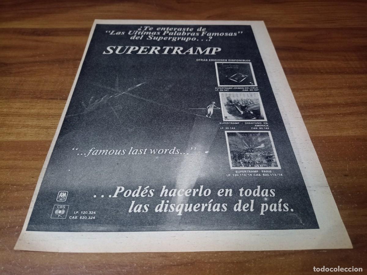 Otros Art&iacute;culos de Coleccionismo en Papel: (PC769) Publicidad Supertramp * Famous Last Words * 1982