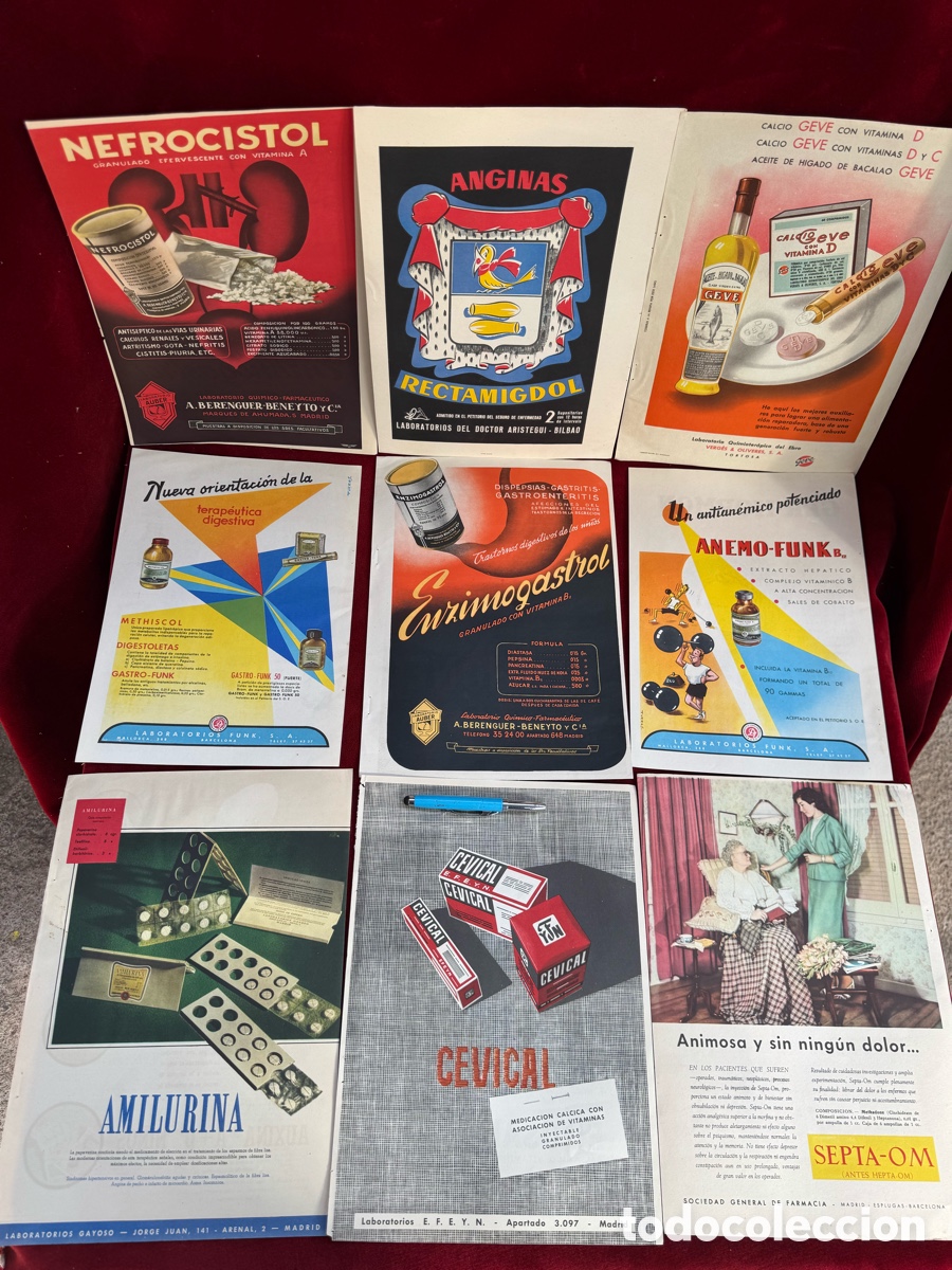 Otros Art&iacute;culos de Coleccionismo en Papel: Gran lote de folletos publicitarios farmaceuticos doble cara! A&ntilde;os 40-50.