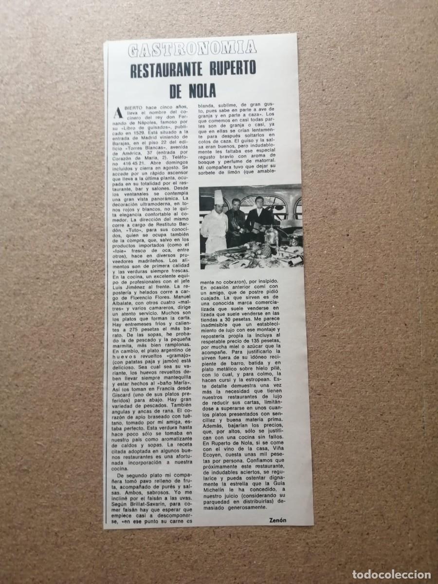 Otros Art&iacute;culos de Coleccionismo en Papel: ARTICULO GASTRONOMICO. RESTAURANTE RUPERTO DE NOLA, MADRID