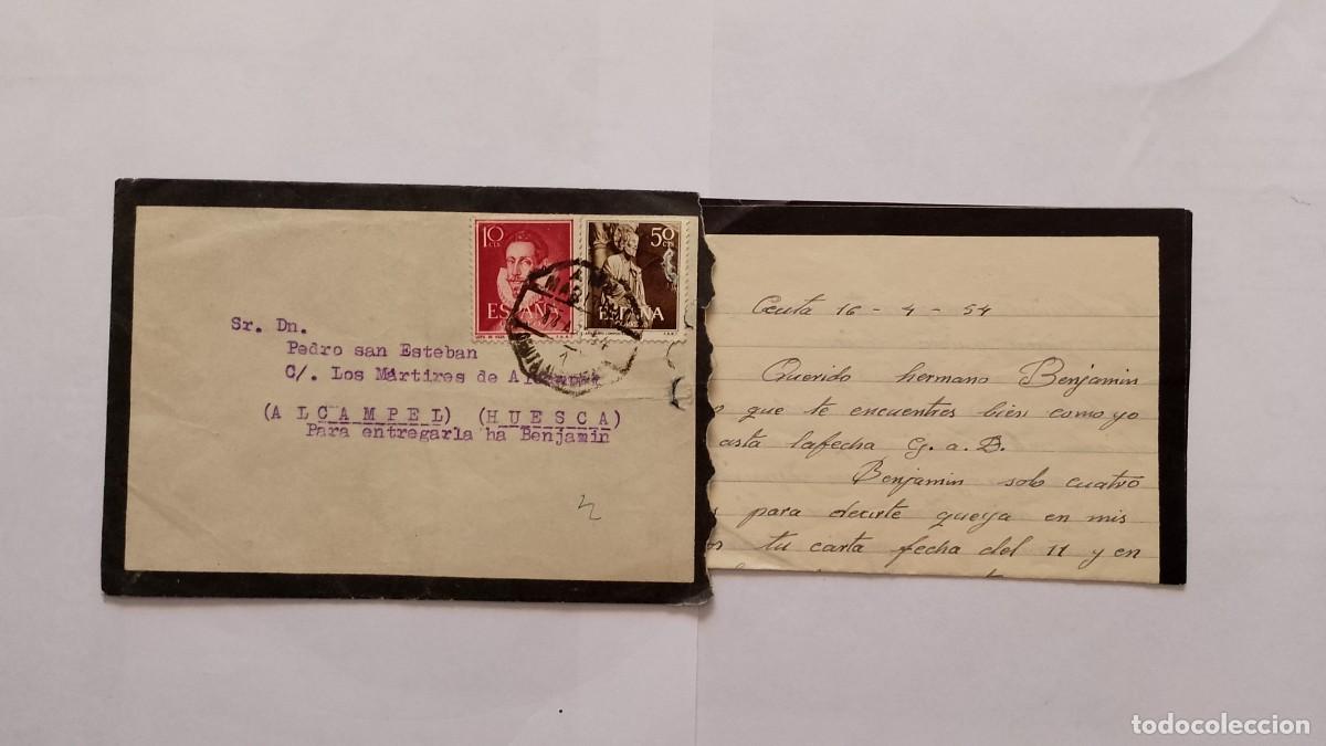 Otros Art&iacute;culos de Coleccionismo en Papel: SOBRE DE LUTO CON SELLOS Y CARTA DE CEUTA A HUESCA