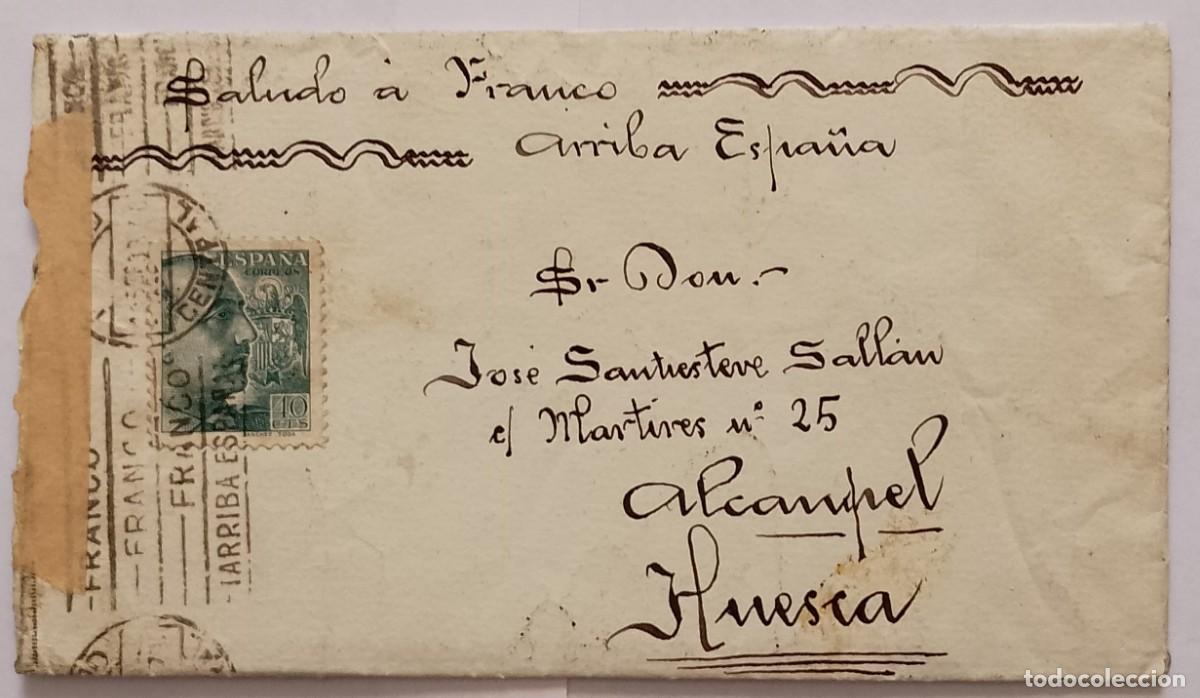 Otros Art&iacute;culos de Coleccionismo en Papel: SOBRE CON SALUDO A F5RANCO, VIVA ESPA&Ntilde;A Y CENSURA MILITAR EN REVERSO