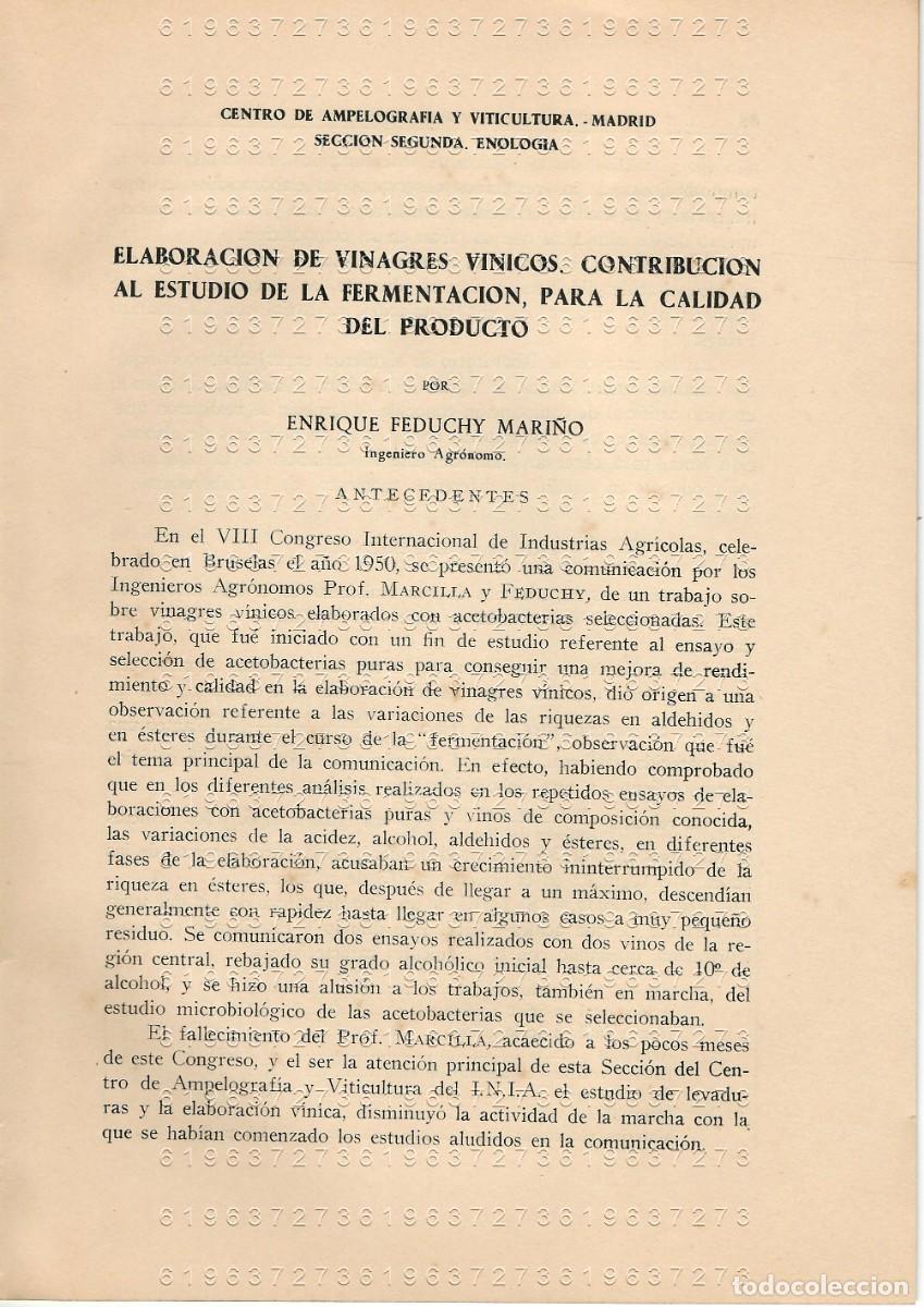 Otros Art&iacute;culos de Coleccionismo en Papel: ENRIQUE FEDUCHY ELABORACION DE VINAGRES VINICOS 26 PGS SUELTAS U78