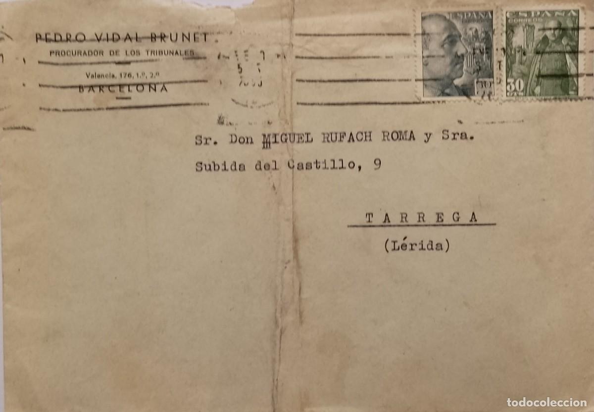 Otros Art&iacute;culos de Coleccionismo en Papel: CORREO DESDE BARCELONA A TARREGA DE PROCURADOR DE TRIBUNALES 1954