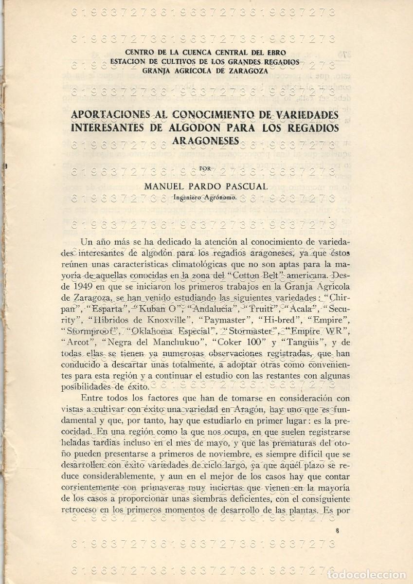 Otros Art&iacute;culos de Coleccionismo en Papel: MANUEL PARDO PASCUAL VARIEDADES DE ALGODON PARA LOS REGADIOS ARAGONESES 48 PGS SUELTAS U97