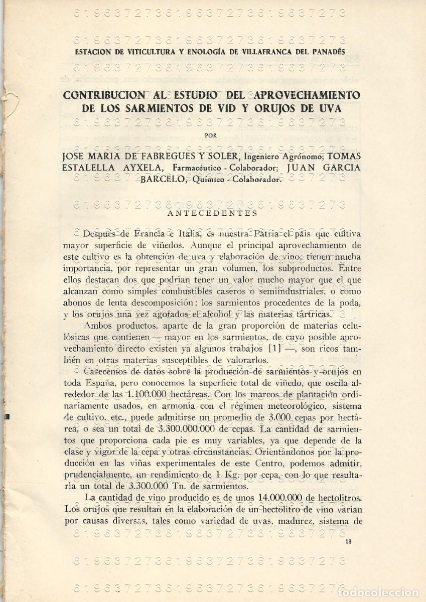 Otros Art&iacute;culos de Coleccionismo en Papel: JOSE MARIA DE FABREGUES Y SOLER APROVECHAMIENTO DE LOS SARMIENTOS DE LA VID 48 PGS SUELTAS U97