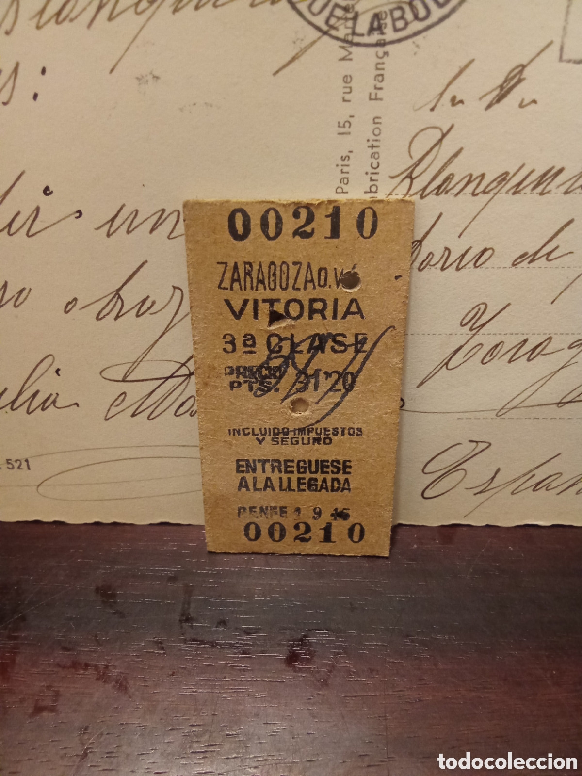 Otros Art&iacute;culos de Coleccionismo en Papel: ZARAGOZA - VITORIA - Billete ferrocarril RENFE - 50 c&eacute;ntimos SIN VALOR POSTAL