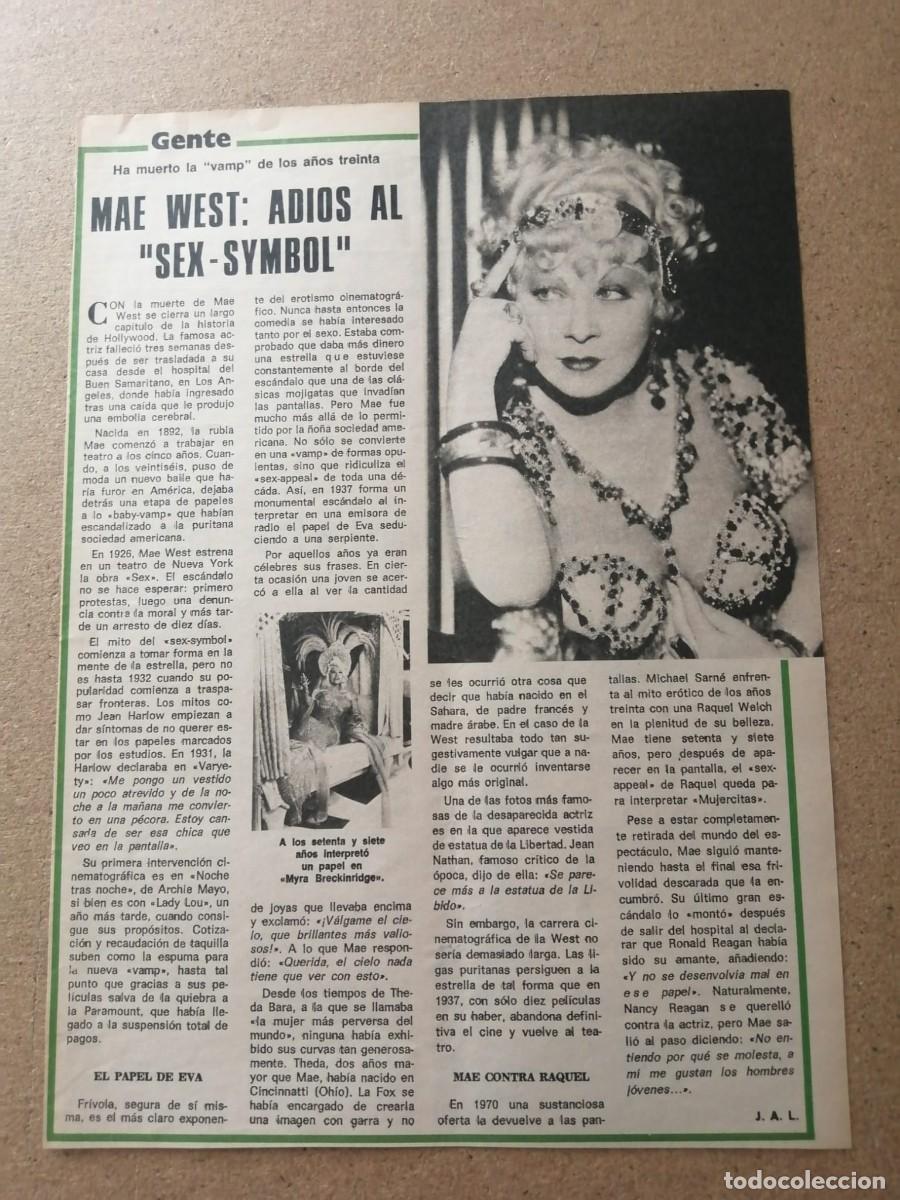 Otros Art&iacute;culos de Coleccionismo en Papel: REPORTAJE. MAE WEST, ADIOS AL SEX SYMBOL