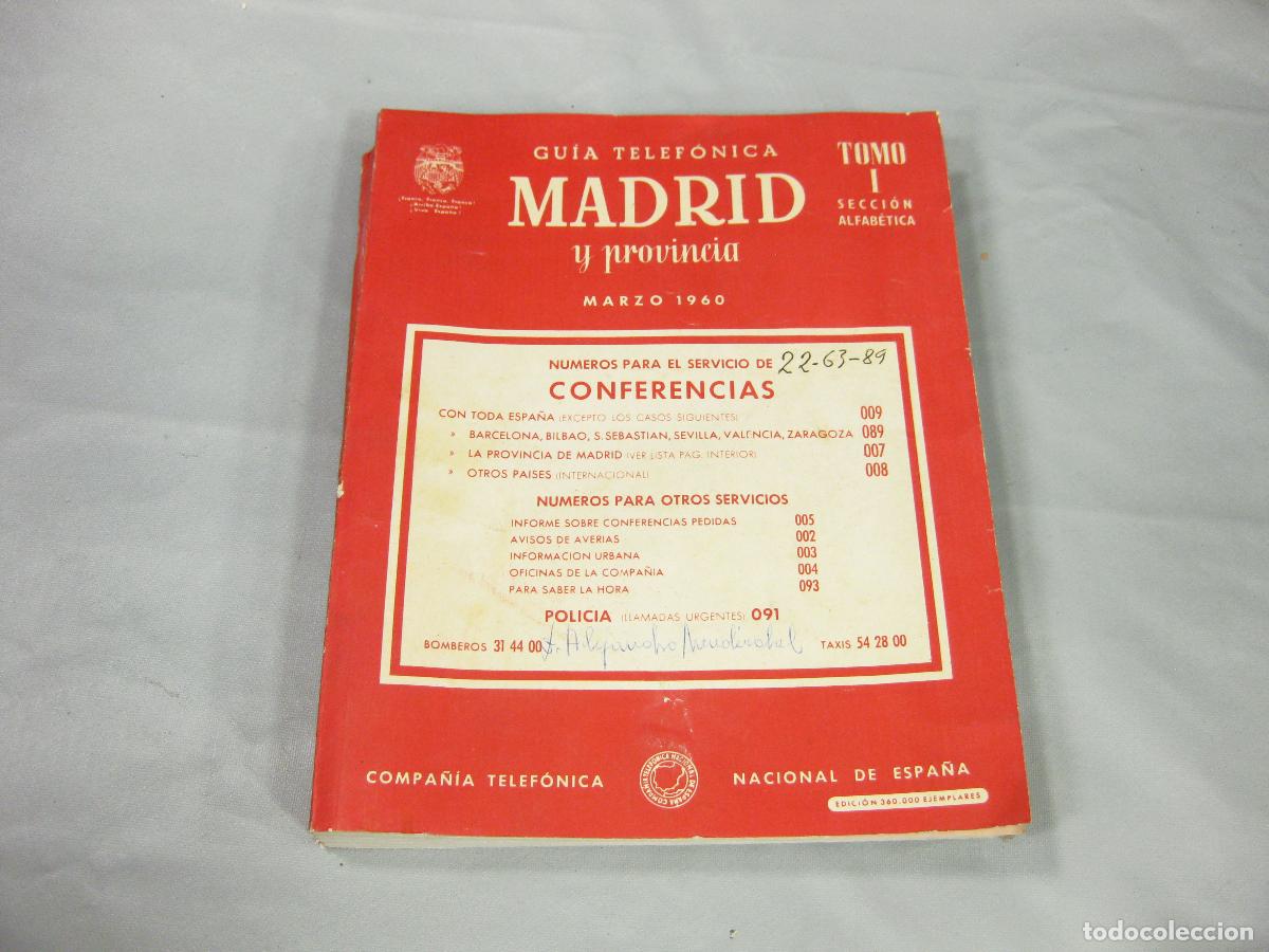 Otros Art&iacute;culos de Coleccionismo en Papel: GUIA TELEF&Oacute;NICA DE MADRID Y PROVINCIA. TOMO I SECCI&Oacute;N ALFAB&Eacute;TICA. MARZO DE 1960