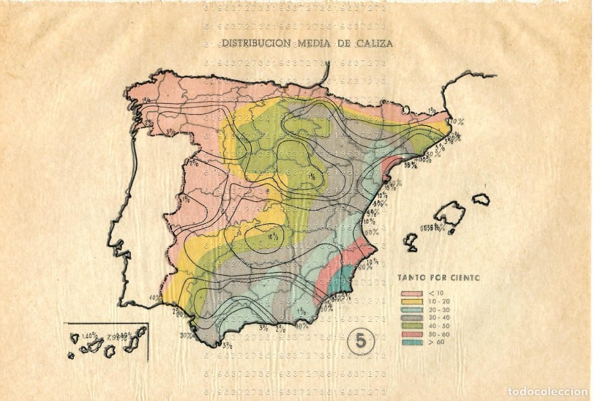 Otros Art&iacute;culos de Coleccionismo en Papel: MAPA DE ESPA&Ntilde;A ANTIGUO DISTRIBUCION DE CALIZA CON HOJA DE PAPEL DE CEBOLLA SUPERPUESTA 24X16 M24
