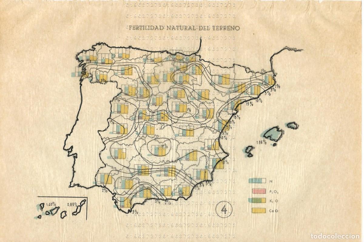 Otros Art&iacute;culos de Coleccionismo en Papel: MAPA DE ESPA&Ntilde;A ANTIGUO FERTILIDAD DEL TERRENO CON HOJA DE PAPEL DE CEBOLLA SUPERPUESTA 24X16 M24