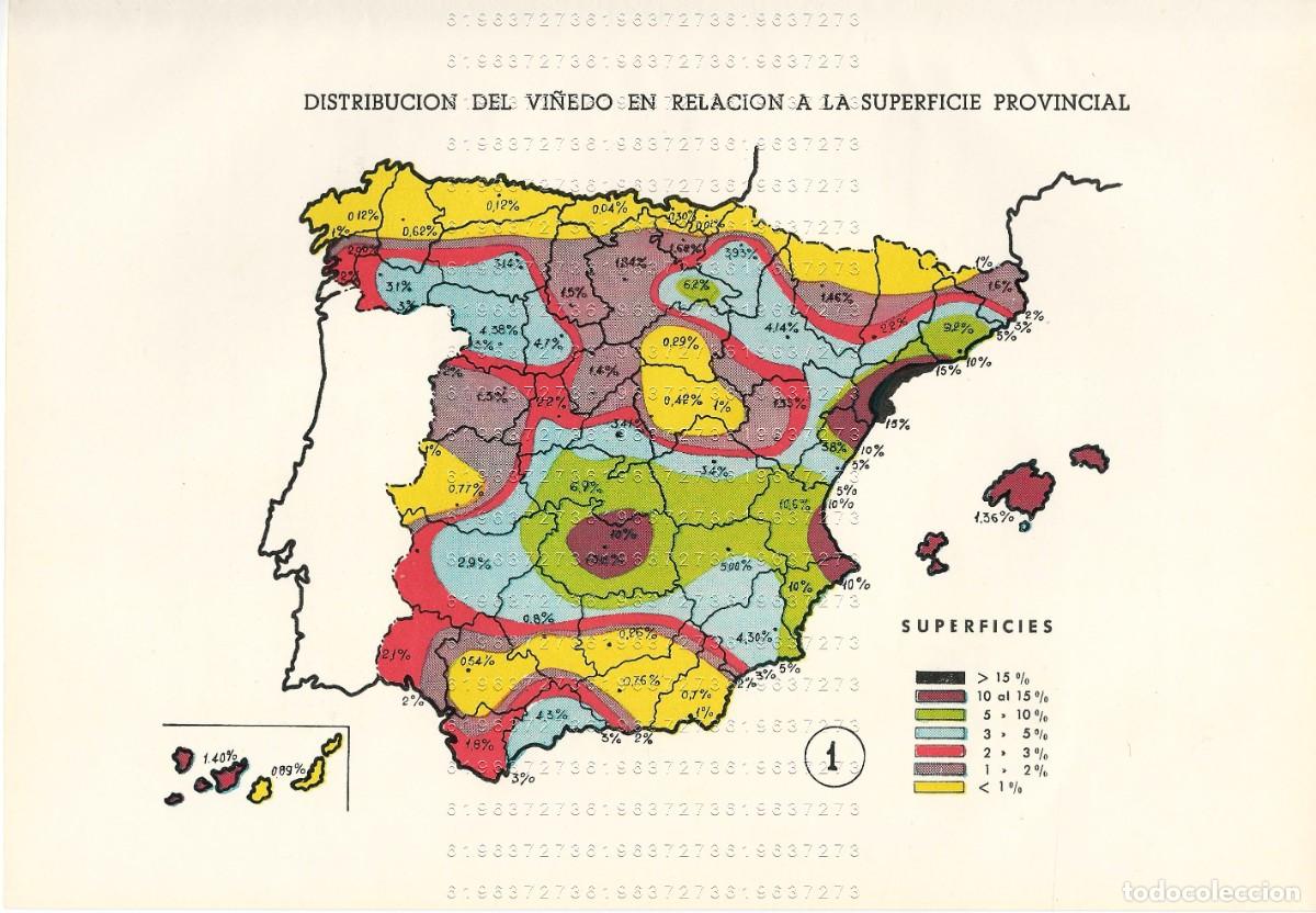 Otros Art&iacute;culos de Coleccionismo en Papel: MAPA DE ESPA&Ntilde;A ANTIGUO DISTRIBUCION DEL VI&Ntilde;EDO CON HOJA DE PAPEL DE CEBOLLA SUPERPUESTA 24X16 M24