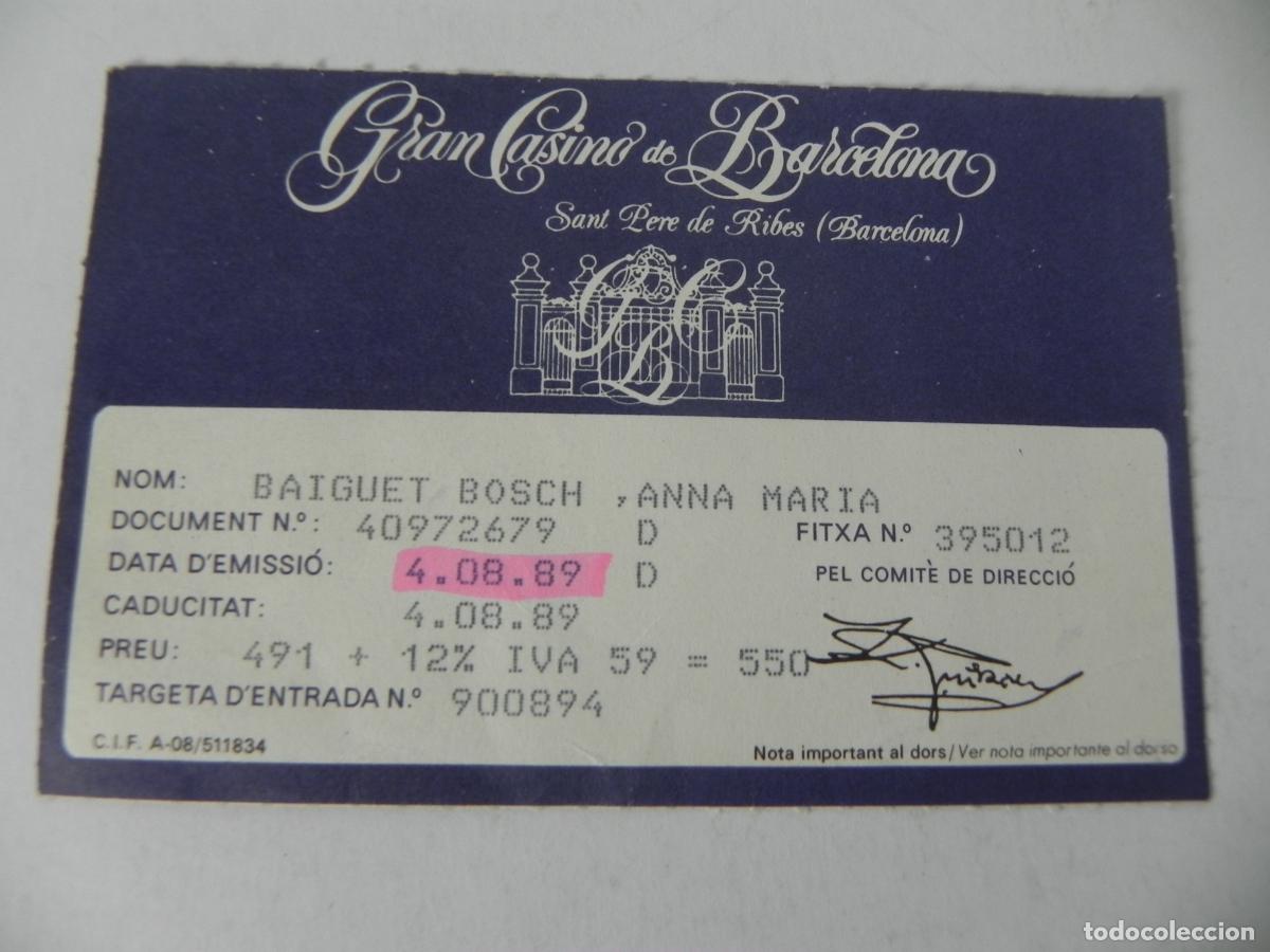Otros Art&iacute;culos de Coleccionismo en Papel: Antigua Tarjeta Entrada Gran Casino de Barcelona - Sant Pere de Ribes (1989) - Original
