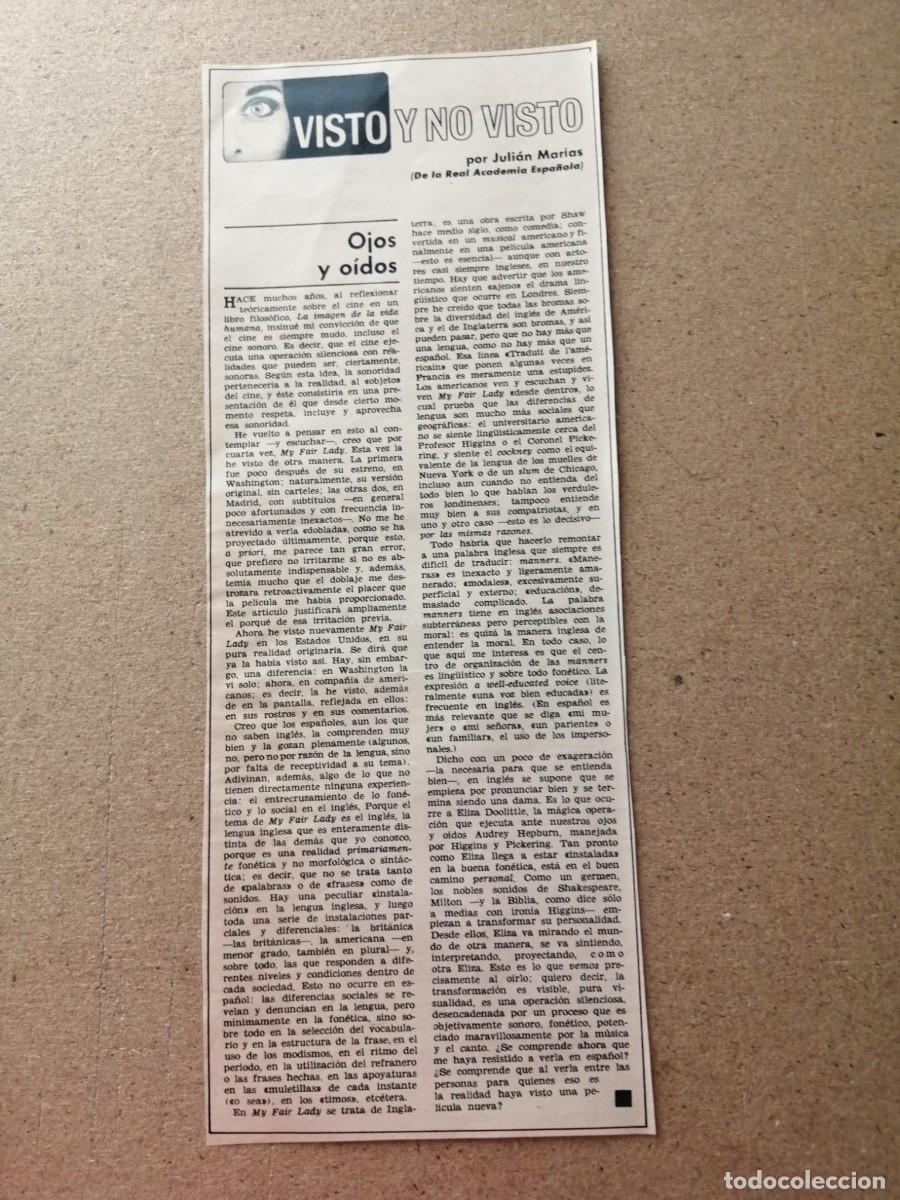 Otros Art&iacute;culos de Coleccionismo en Papel: ARTICULO DE PRENSA. OJOS Y OIDOS, DE JULIAN MARIAS