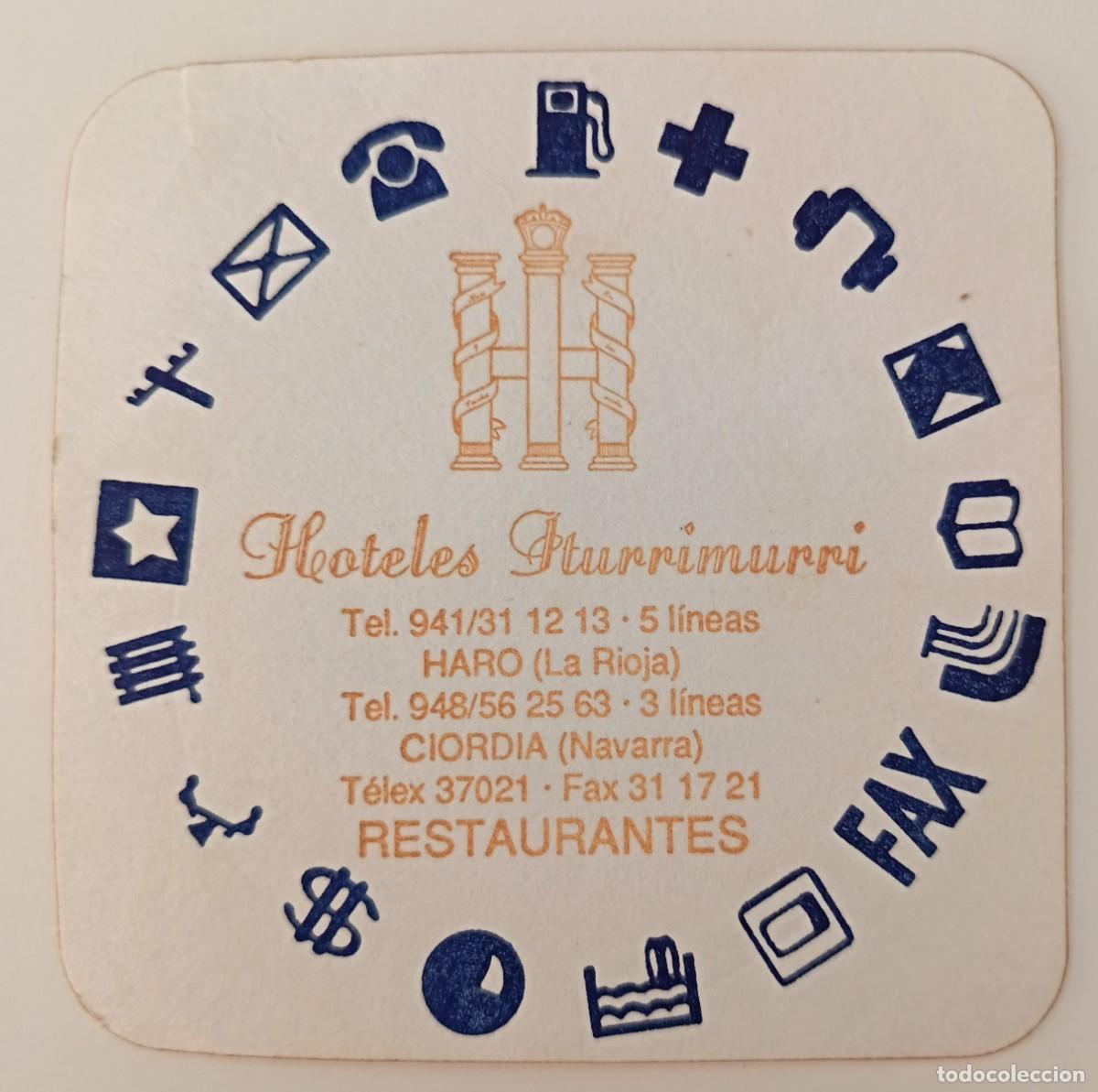 Otros Art&iacute;culos de Coleccionismo en Papel: Posavasos. Cuadrado. Hoteles Iturrimurri Haro La Rioja.