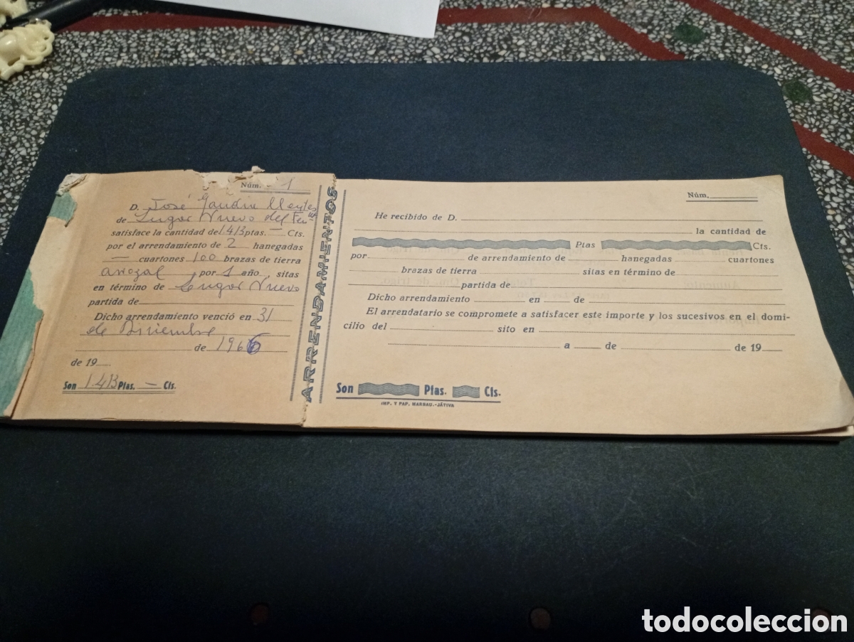 Otros Art&iacute;culos de Coleccionismo en Papel: Tal&oacute;n arrendamientos recibos tierras J&aacute;tiva 1966