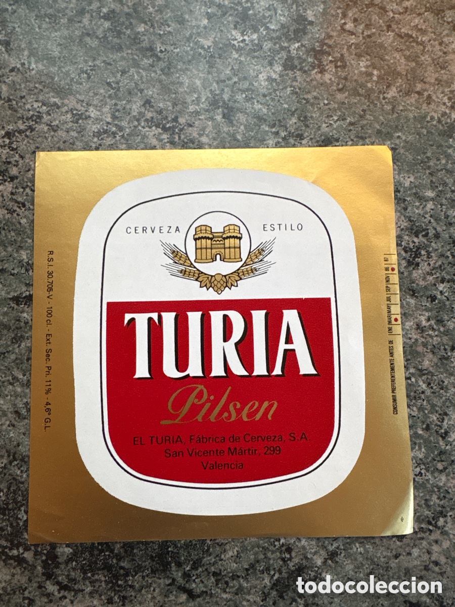 Otros Art&iacute;culos de Coleccionismo en Papel: ETIQUETA CERVEZA TURIA PILSEN 100 CL ( VALENCIA)