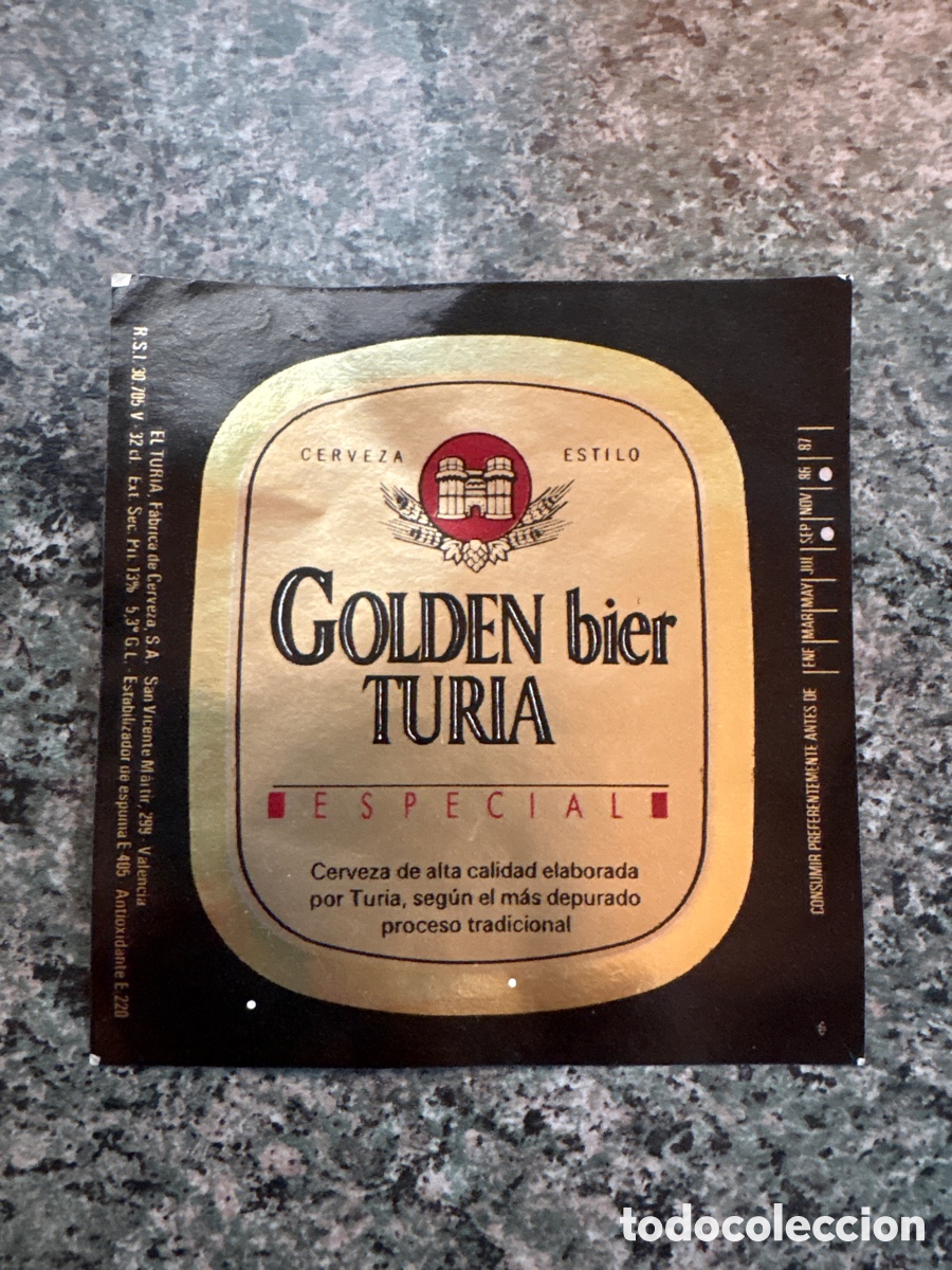 Otros Art&iacute;culos de Coleccionismo en Papel: ETIQUETA DE CERVEZA GOLDEN BIER TURIA 32 CL ESPECIAL