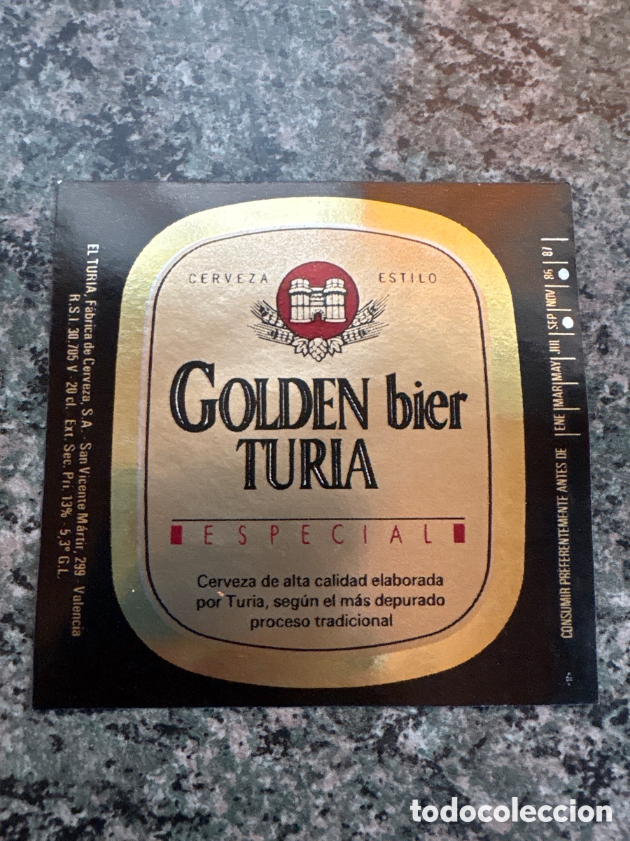Otros Art&iacute;culos de Coleccionismo en Papel: ETIQUETA DE CERVEZA GOLDEN BIER TURIA ESPECIAL 20 CL