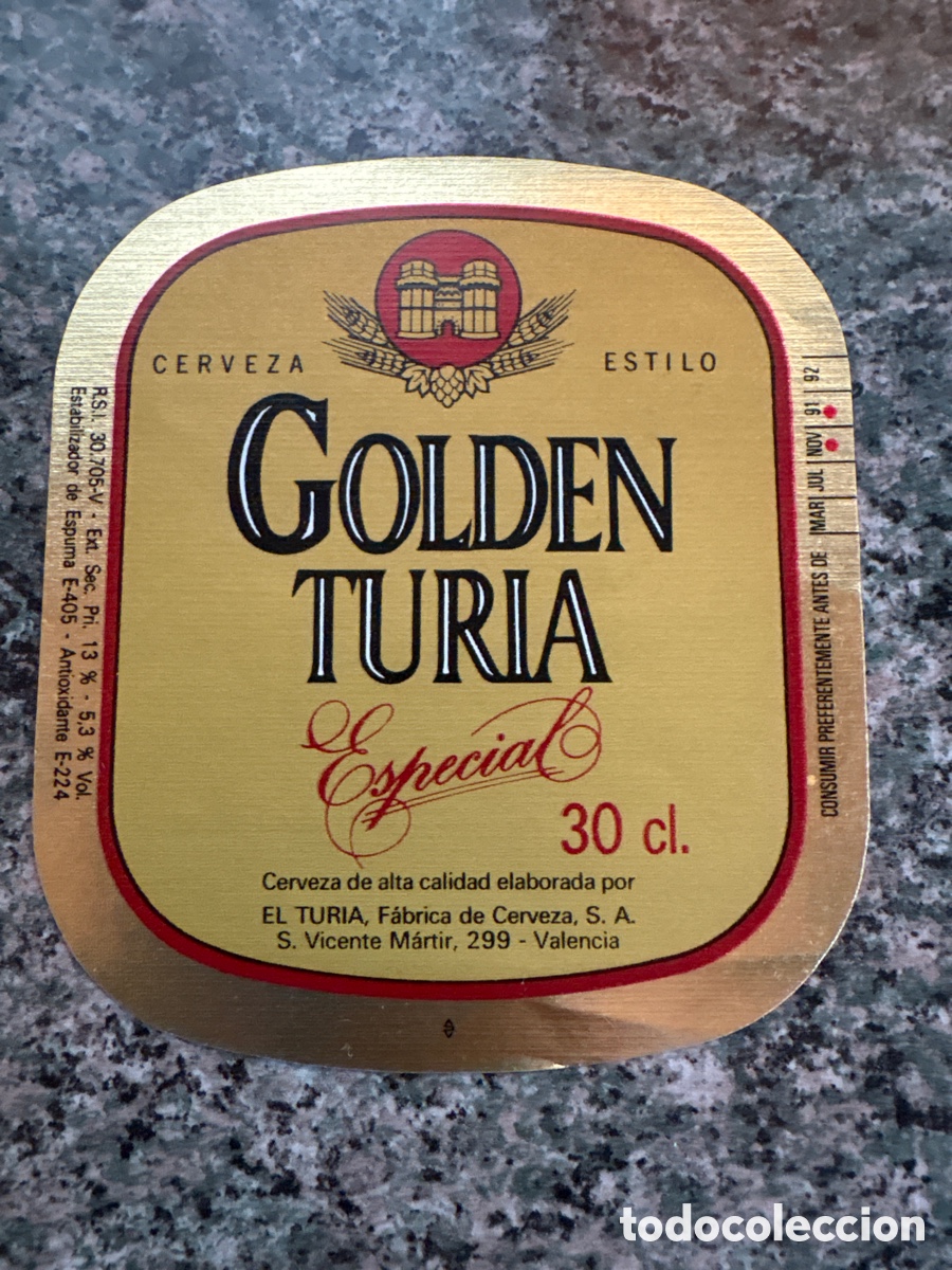 Otros Art&iacute;culos de Coleccionismo en Papel: ETIQUETA CERVEZA GOLDEN TURIA ESPECIAL 30 CL ( SIN ENGANCHAR)