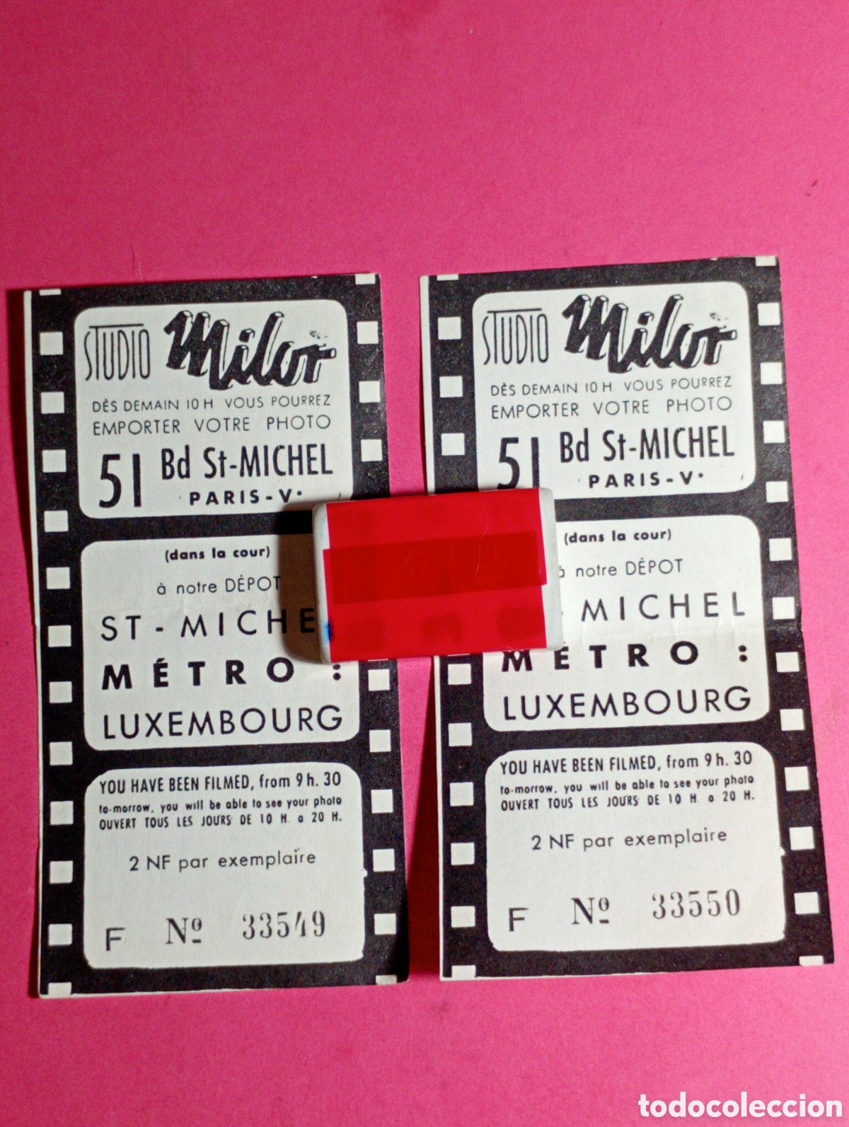 Otros Art&iacute;culos de Coleccionismo en Papel: RESGUARDOS PARA RECOGER FOTOS ''STUDIO MILOR'' BD. ST. MICHEL 2 UNIDADES METRO LUXEMBOURG A PARIS