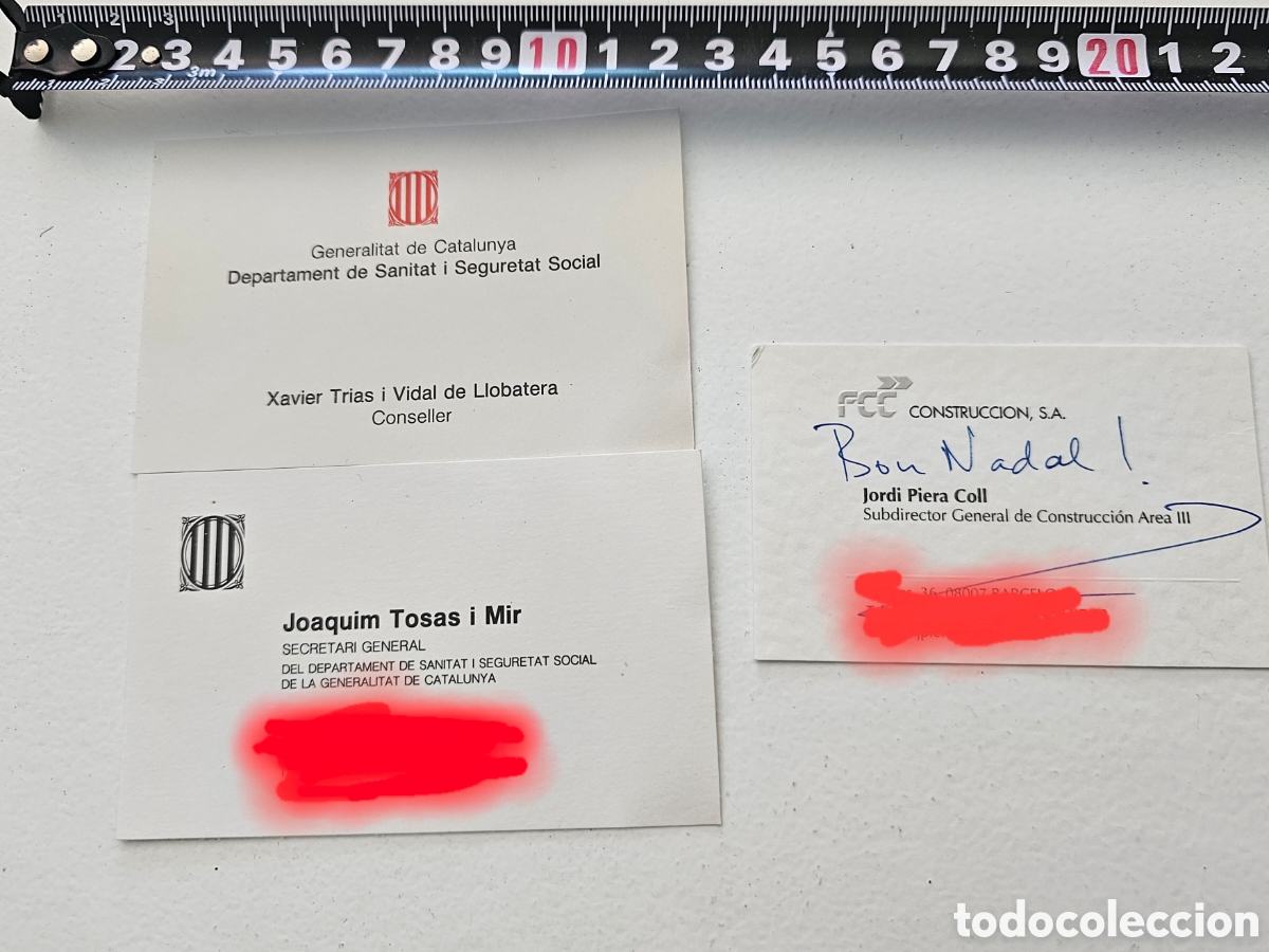 Otros Art&iacute;culos de Coleccionismo en Papel: 3 tarjetas de visita de La Generalitat de Catalunya, FCC Jordi Tr&iacute;as Joaquim Tosas Jordi Piera 2000