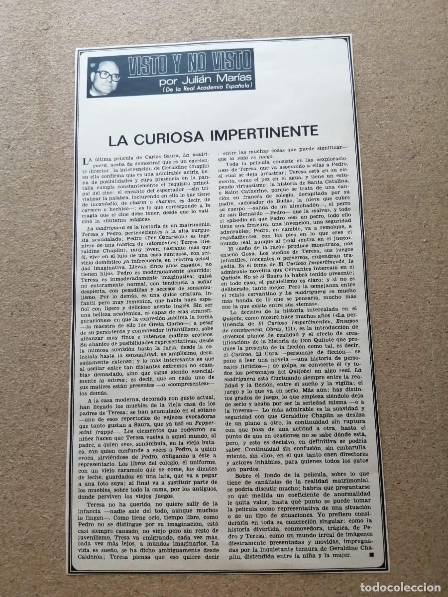 Otros Art&iacute;culos de Coleccionismo en Papel: ARTICULO DE PRENSA. LA CURIOSA IMPERTINENTE, DE JULIAN MARIAS