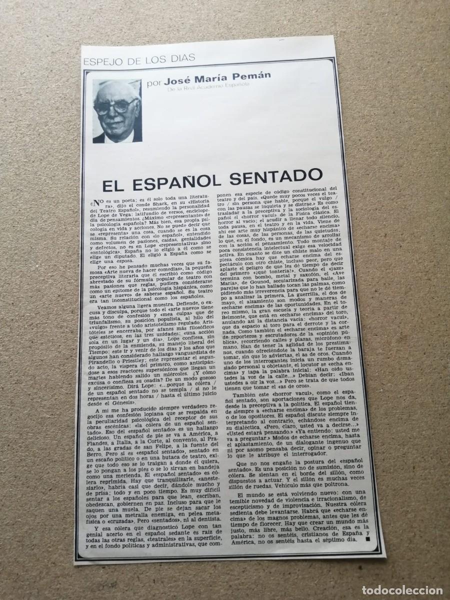 Otros Art&iacute;culos de Coleccionismo en Papel: ARTICULO DE PRENSA. EL ESPA&Ntilde;OL SENTADO, DE JOSE MARIA PEMAN