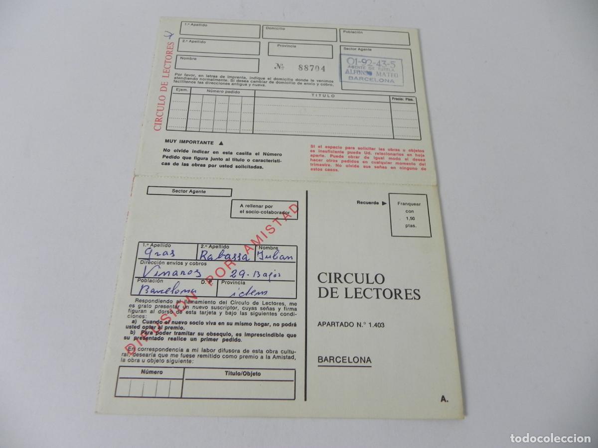Otros Art&iacute;culos de Coleccionismo en Papel: Tarjeta Postal Doble C&iacute;rculo de Lectores - Campa&ntilde;a Difusi&oacute;n por Amistad - A&ntilde;os 70 - Sin Separar