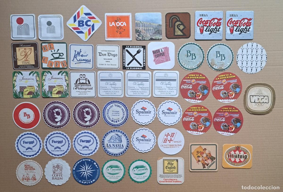 Otros Art&iacute;culos de Coleccionismo en Papel: Lote 48 posavasos de tem&aacute;tica variada: Spainair, Coca-Cola, cerveza, Farggi, hosteleria, y otros